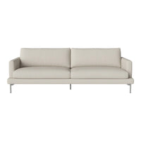 Light beige fabric sofa with simple, modern design and smooth, clean lines. Ideal for contemporary living spaces.