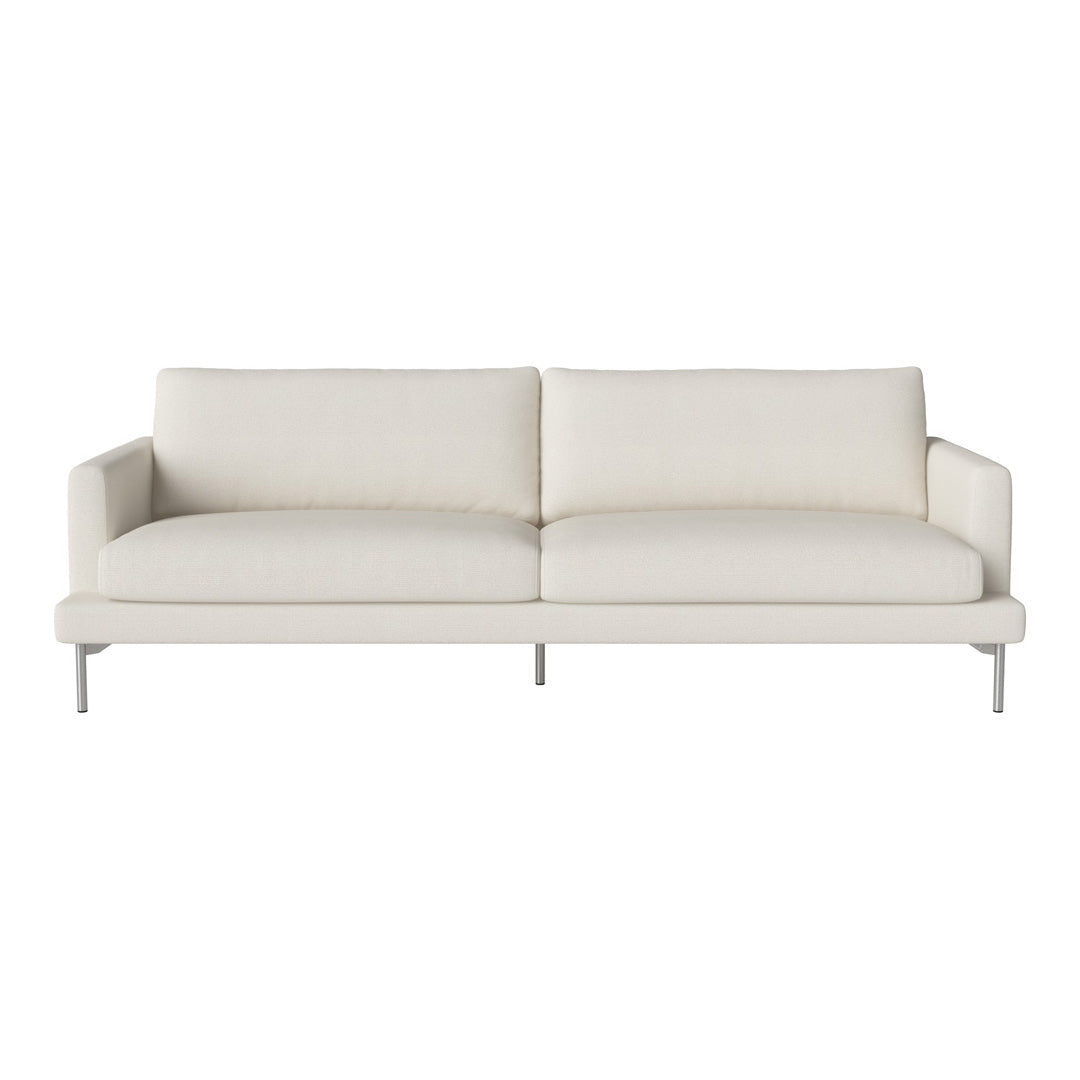 Elegant cream sofa with a minimalist design and smooth, textured fabric, perfect for modern interiors.