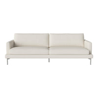 Elegant cream sofa with a minimalist design and smooth, textured fabric, perfect for modern interiors.