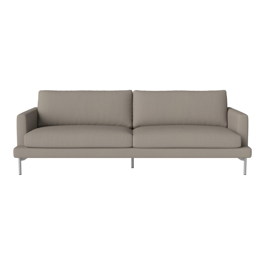 Light gray modern sofa with a sleek design and smooth fabric texture, featuring minimalist silver legs.