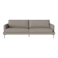 Light gray modern sofa with a sleek design and smooth fabric texture, featuring minimalist silver legs.