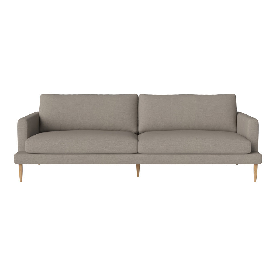 Light gray modern sofa with clean lines and natural wood legs, featuring a minimalist design and no visible patterns.