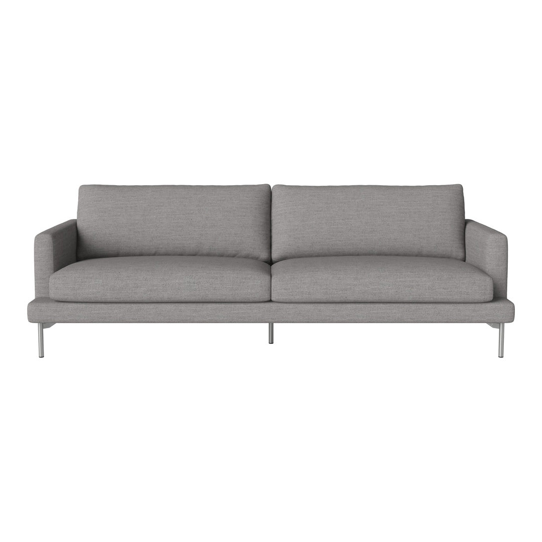 Gray fabric sofa with a clean, minimalist design and sleek silver legs, perfect for modern interiors.