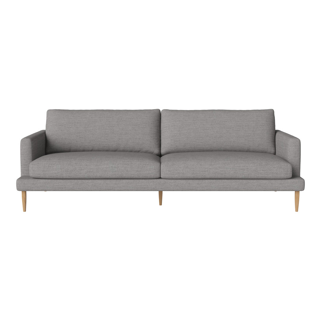 Light grey modern sofa with a minimalist design and wooden legs, perfect for contemporary living spaces.