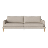 Light beige sofa with a minimalist design and natural wood legs, featuring a textured fabric upholstery.