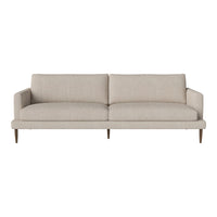 Light beige fabric sofa with a smooth texture and minimalist design, featuring two soft back cushions.