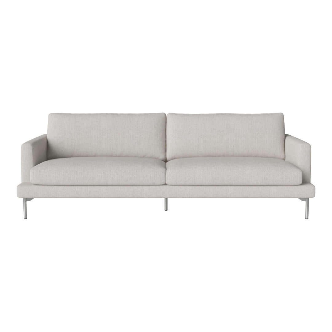 Light gray modern sofa with clean lines and a minimalist design. Soft fabric upholstery and sleek metal legs.