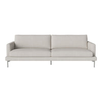 Light gray modern sofa with clean lines and a minimalist design. Soft fabric upholstery and sleek metal legs.