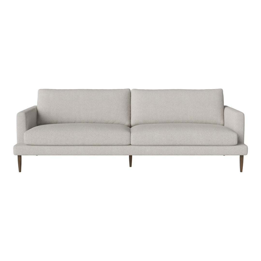 Light gray upholstered sofa with a simple, modern design and subtle textured pattern. Ideal for contemporary interiors.