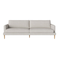 Light gray sofa with clean lines and textured fabric, featuring natural wooden legs for a modern look.