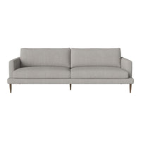 Light gray modern sofa with clean lines and minimalist design, featuring smooth upholstery and wooden legs.