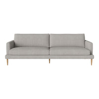 Light gray sofa with a minimalist design and smooth fabric upholstery, featuring natural wood legs.