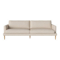 Light beige sofa with a subtle textured pattern and natural wood legs. Modern, minimalist design for any living space.