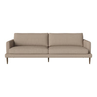 Beige modern sofa with clean lines and minimalistic design, featuring solid upholstery and wooden legs.