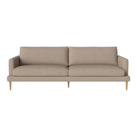 Beige minimalist sofa with smooth fabric and light wood legs, ideal for modern living spaces.