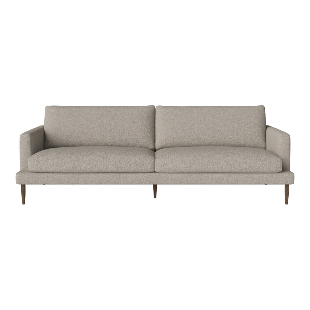 Light beige modern sofa with a minimalist design and subtle texture, featuring clean lines and natural wood legs.