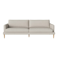Neutral beige sofa with a minimalist design, featuring smooth upholstery and light wooden legs.