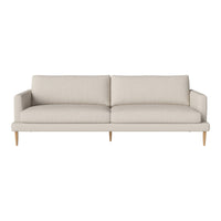 Light beige sofa with smooth fabric and minimalist design, featuring wooden legs and no visible patterns.