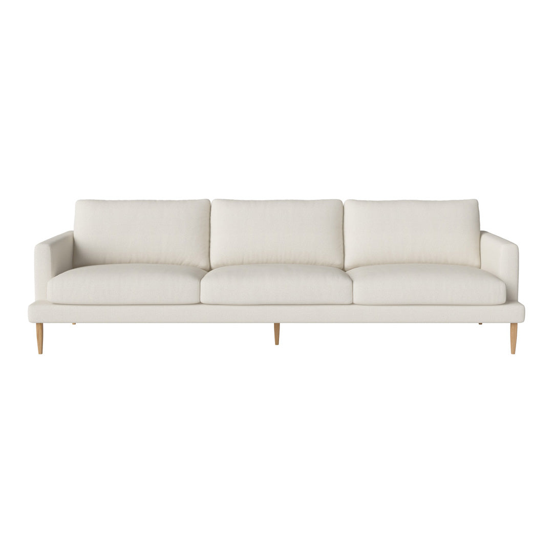 Modern cream sofa with clean lines and light wood legs, featuring a smooth, solid pattern for a minimalist look.