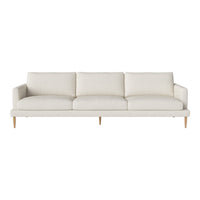 Modern cream sofa with clean lines and light wood legs, featuring a smooth, solid pattern for a minimalist look.