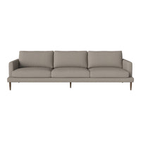 Light gray sofa with clean lines and minimalist design, featuring a solid fabric upholstery and wooden legs.