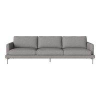 Gray fabric sofa with a modern design, featuring smooth lines and three plush cushions for comfort.