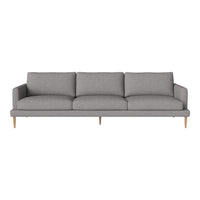 Gray fabric three-seater sofa with clean lines and light wooden legs, perfect for modern interiors.