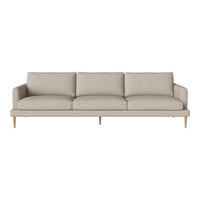 Light beige sofa with a smooth texture and minimalist design, featuring wooden legs and no visible patterns.
