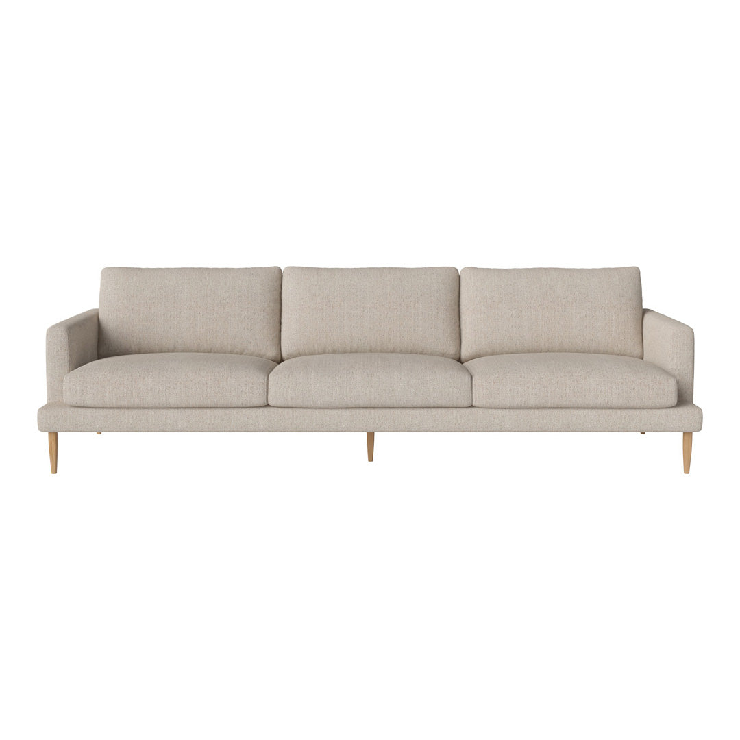 Neutral beige sofa with a smooth texture and minimalist design, featuring light wooden legs. Perfect for modern decor.