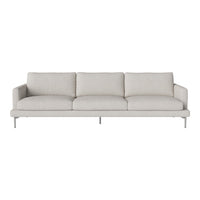 Light gray modern sofa with clean lines and soft fabric, featuring a minimalist design and silver legs.