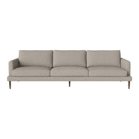 Light gray modern sofa with clean lines and subtle texture, featuring three plush cushions and wooden legs.