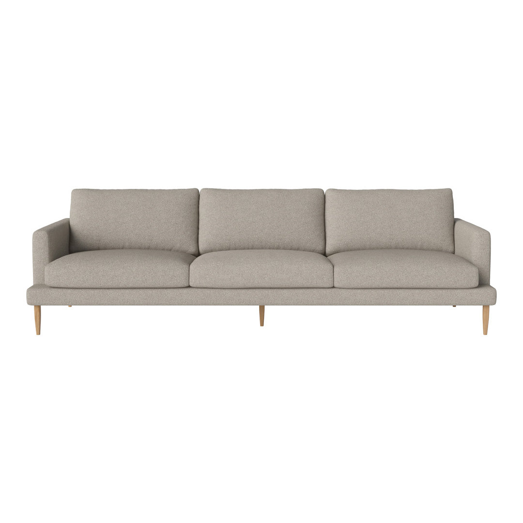 Light grey modern sofa with clean lines and subtle texture, featuring wooden legs for an elegant touch.