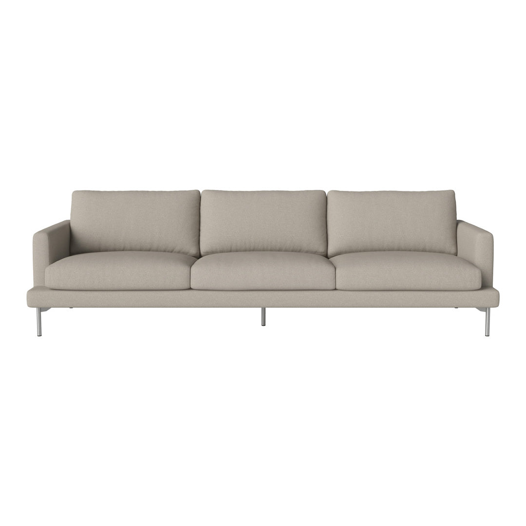 Light beige sofa with smooth fabric and no visible patterns, featuring clean lines and metal legs for a modern look.