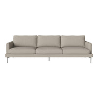 Light beige sofa with smooth fabric and no visible patterns, featuring clean lines and metal legs for a modern look.
