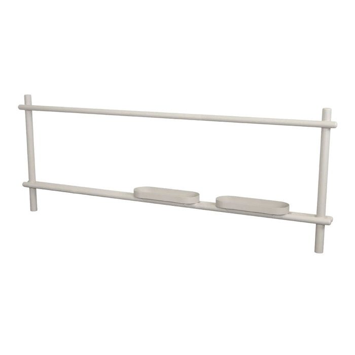 White wooden shelf with minimalist design and smooth, clean lines, featuring natural wood accents.