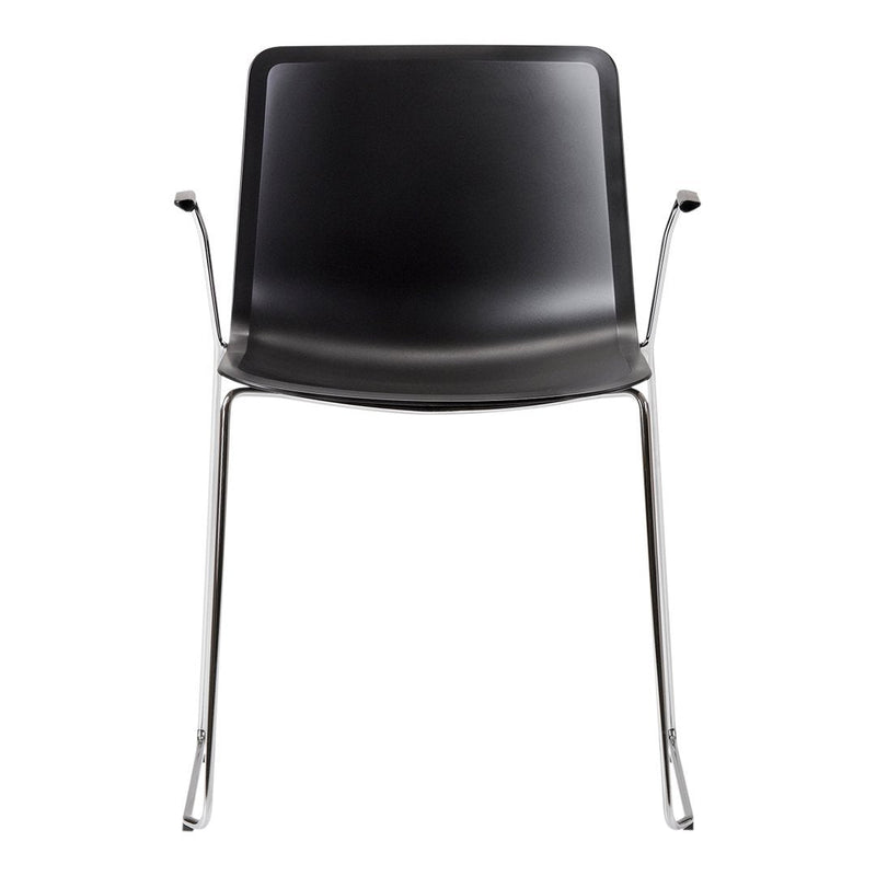 Black ergonomic chair with sleek chrome legs and minimalist design. Perfect for modern interiors.