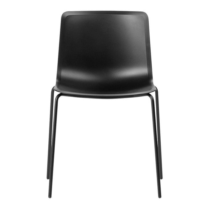 Sleek black dining chair with a smooth finish and minimalist design. Perfect for modern decor.