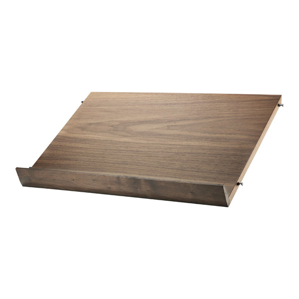 Wooden shelf in a rich brown finish with a smooth, natural grain pattern. Ideal for modern and rustic decor.