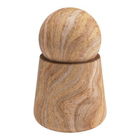 "Stylish brown and cream marble decorative object with soft, wavy patterns on a smooth surface."