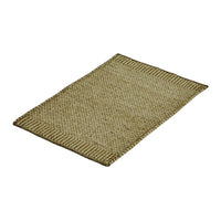 Natural beige textured area rug with a woven pattern and subtle fringe edges. Perfect for rustic decor.