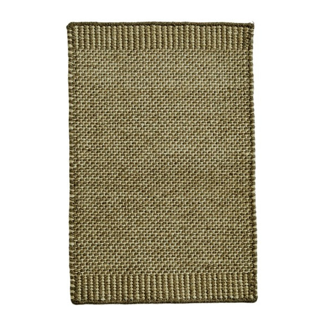 Natural jute rug in earthy beige tones with a subtle woven texture and simple border design.