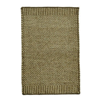 Natural jute rug in earthy beige tones with a subtle woven texture and simple border design.