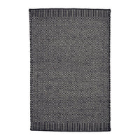 "Textured gray rug featuring a subtle woven pattern and contrasting dark border, ideal for modern decor."