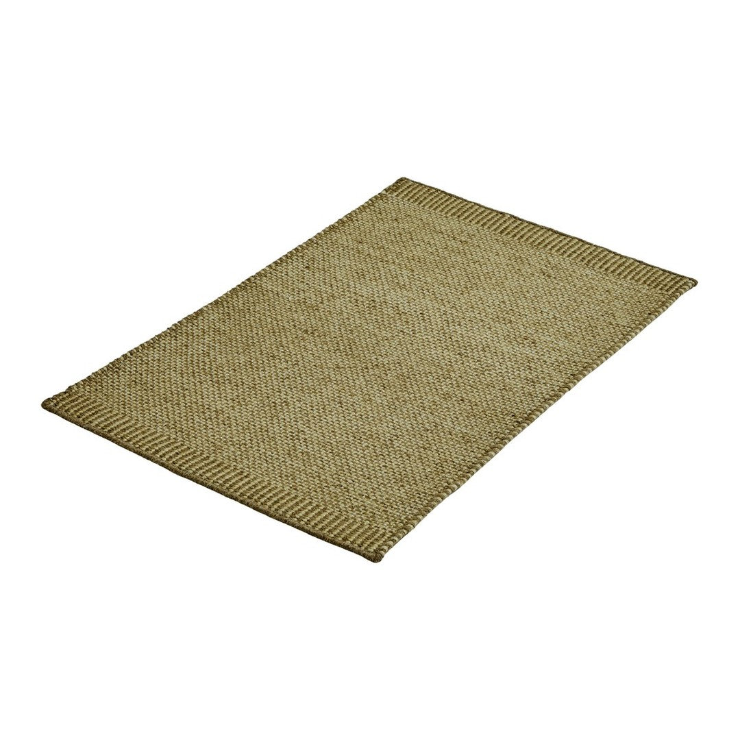 Woven natural beige area rug with a textured pattern and contrasting border. Perfect for any decor.