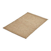 Natural beige rectangular rug with a textured pattern and woven border for a cozy touch. Perfect for any decor.