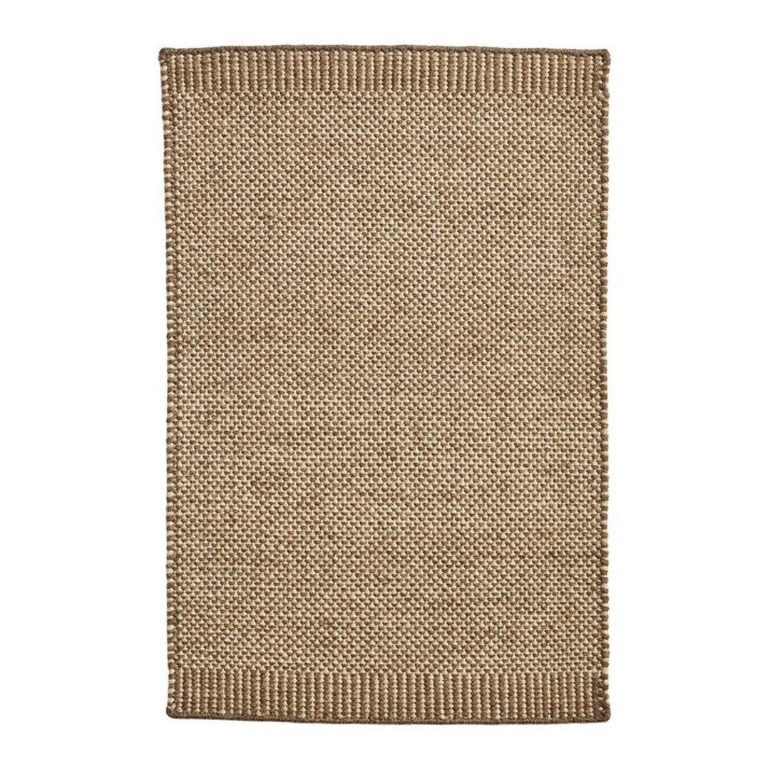 Textured beige rug with a woven pattern and subtle border detail, perfect for enhancing any space.