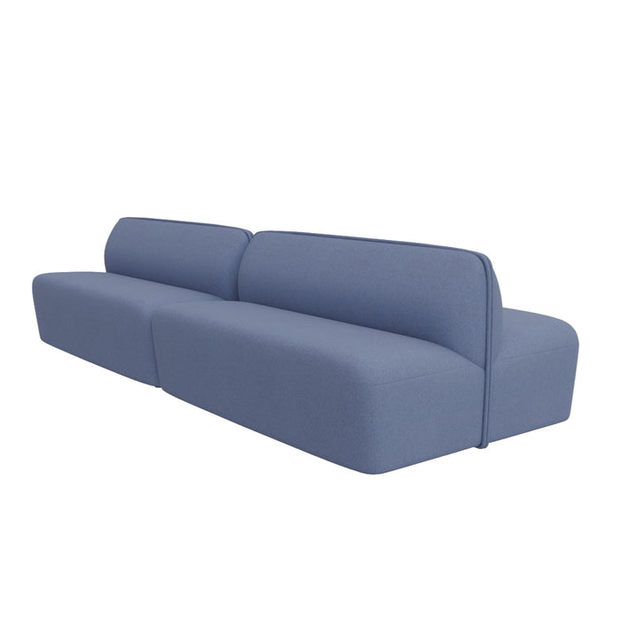 Blue modern sofa with a sleek, minimalist design and smooth fabric texture. Ideal for contemporary interiors.