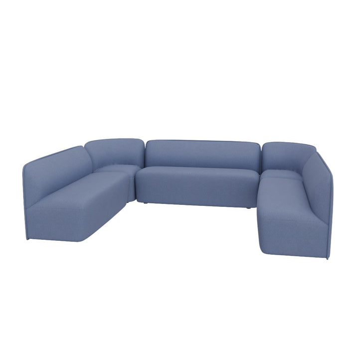 Modern blue sectional sofa with a sleek design and smooth fabric upholstery. Perfect for contemporary living spaces.