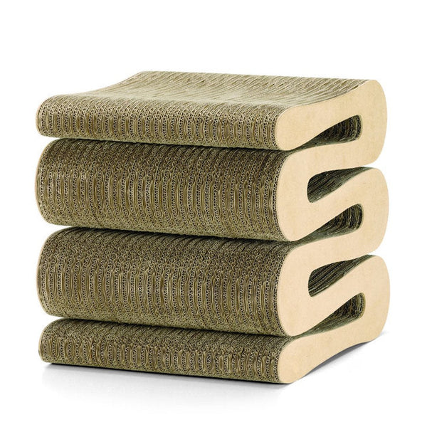 Stack of green-toned wave-shaped shelves with textured patterns, featuring a beige border. Versatile home décor.