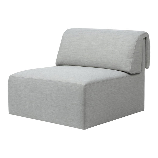 Light gray upholstered chair with a sleek, textured pattern; minimalist design for modern interiors.